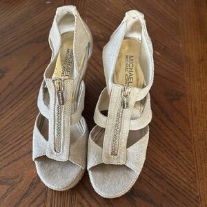 Michael Kors Zip-Front Canvas Wedge Sandals